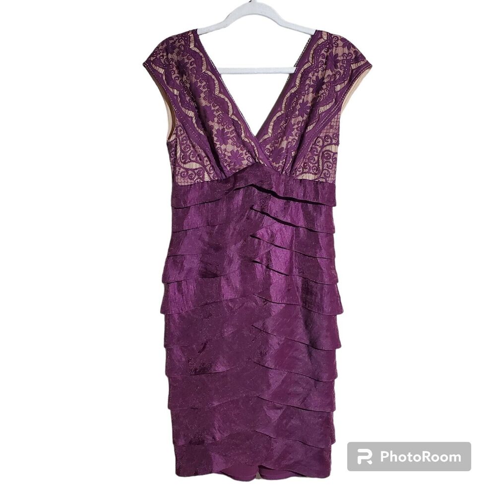 Adrianna Papell Dress Size 8 Womens Purple Shimmering  Ruffle Cocktail Party